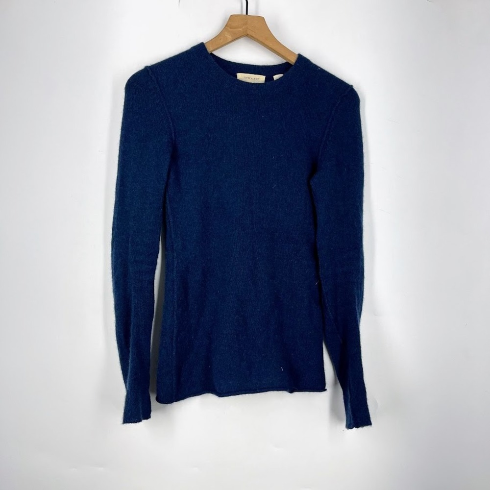 Inhabit Women's Navy‎ Blue Exposed Seam Crewneck Knit Sweater Long Sleeve Size S